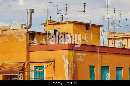 Apartment block aerials and satellite dishes Rome Lazio Italy Europe Stock Photo