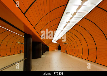 Orange Marienplatz subway station in Munich Stock Photo