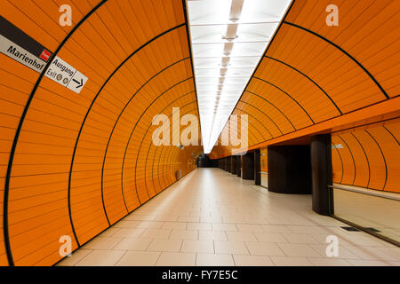 Orange Marienplatz subway station in Munich Stock Photo