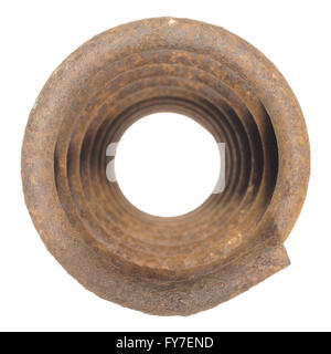 Old rusty metallic car spring isolated on white background Stock Photo