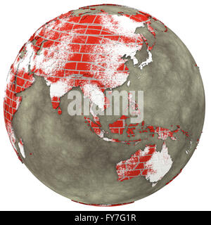 Southeast Asia on brick wall model of planet Earth with continents made ...