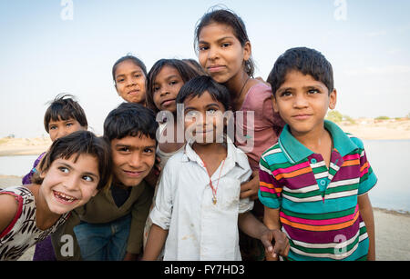 Group of children in village of Chandelao, Rajasthan Stock Photo