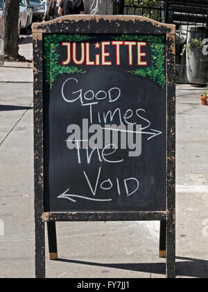 A funny sign outside Juliette restaurant in Williamsburg, Brooklyn, New York City Stock Photo