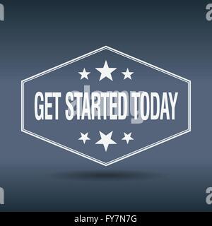 get started today hexagonal white vintage retro style label Stock Vector