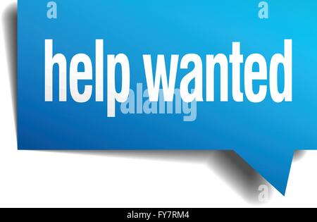 help wanted blue 3d realistic paper speech bubble Stock Vector