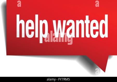 help wanted red 3d realistic paper speech bubble Stock Vector