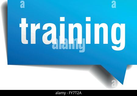 Training blue 3d realistic paper speech bubble isolated on white Stock Vector
