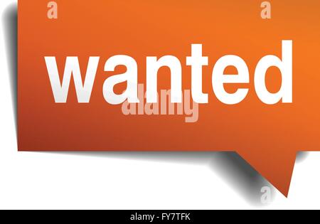 wanted orange speech bubble isolated on white Stock Vector