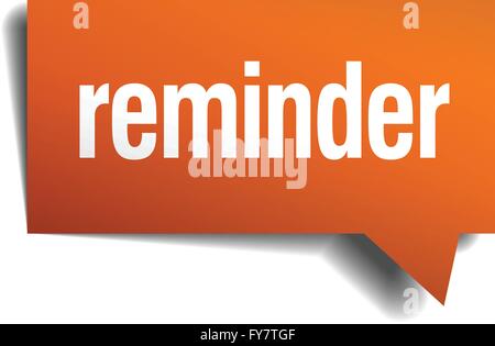 reminder orange speech bubble isolated on white Stock Vector