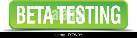 beta testing green 3d realistic square isolated button Stock Vector