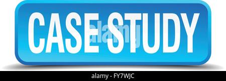 case study blue 3d realistic square isolated button Stock Vector