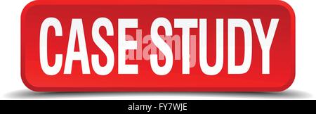 case study red three-dimensional square button isolated on white background Stock Vector