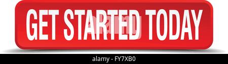 get started today red 3d square button on white background Stock Vector