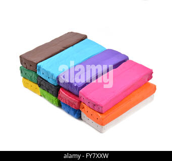 colorful modeling clay or plasticine for children on white background Stock Photo