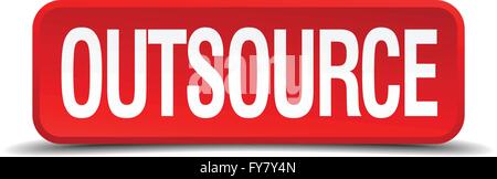 Outsource red 3d square button isolated on white Stock Vector