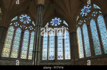 Stained Glass Windows in Salisbury Cathedral Wiltshire Stock Photo