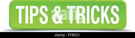 tips and tricks green 3d realistic square isolated button Stock Vector