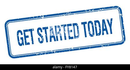 get started today blue square grungy vintage isolated stamp Stock Vector