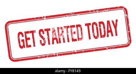 get started today red square grungy vintage isolated stamp Stock Vector