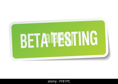 beta testing green square sticker on white background Stock Vector