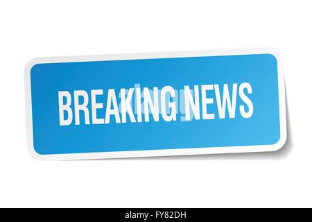 breaking news blue square sticker isolated on white Stock Vector