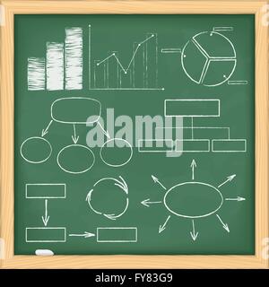 Graphs and diagrams on a blackboard, vector eps10 illustration Stock Vector