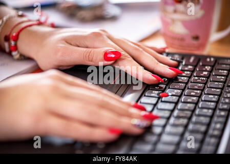 Female office worker typing on the keyboard. Stock Photo