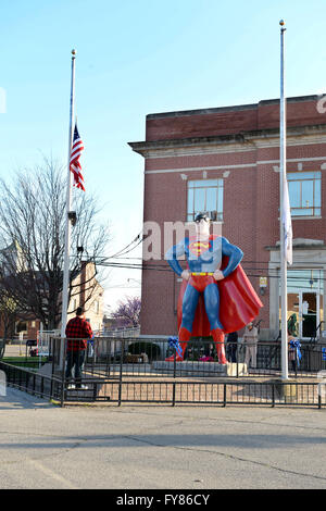 Metropolis, IL, USA – March 25, 2016: Visitors at the Superman Museum and hometown in Metropolis, Illinois Stock Photo