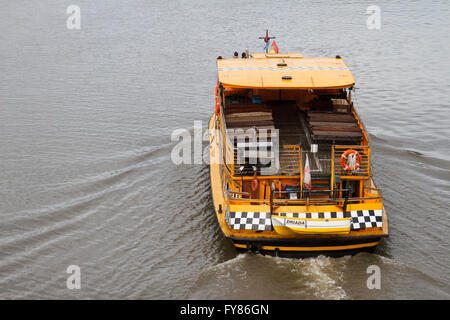 A small, empty ship for tourists on the Odra river. Wroclaw, Poland. Stock Photo