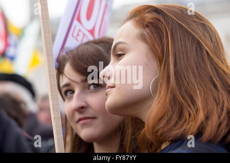 London, United Kingdom - April 16, 2016: Anti-Austerity March. A major interest to the political world is the involvement of you Stock Photo