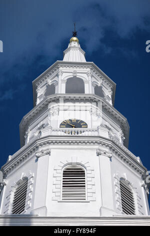 Spire and clock tower of St Michael's Episcopal Church in Charleston, South Carolina Stock Photo