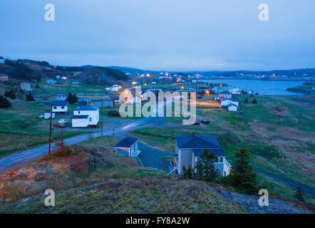 The small town of Port Rexton at twilight. Eastern Newfoundland, Canada. Stock Photo