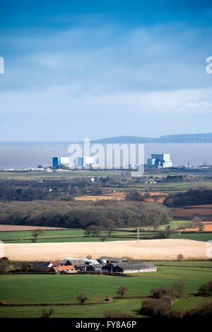 The site of EDF Energy's Hinkley Point C nuclear power station, with existing twin reactors of Hinkley A (left), and Hinkley B, Stock Photo