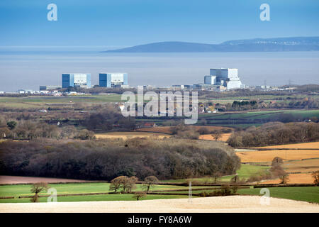 The site of EDF Energy's Hinkley Point C nuclear power station, with existing twin reactors of Hinkley A (left), and Hinkley B, Stock Photo