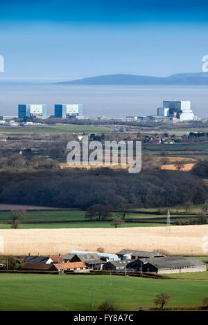 The site of EDF Energy's Hinkley Point C nuclear power station, with existing twin reactors of Hinkley A (left), and Hinkley B, Stock Photo