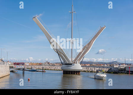 The Pont y Ddraig, the Red Dragon bridge at Rhyl Harbour in Denbighshire North Wales. Stock Photo