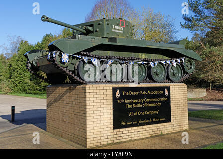 The Desert Rats Association Memorial in Thetford Forest,UK is a Mk. IV Cromwell tank. Stock Photo