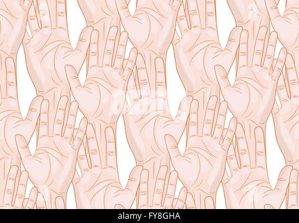 raised hands seamless pattern horizontal vector illustration Stock Vector