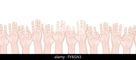many raised hands horizontal seamless pattern vector illustration Stock Vector