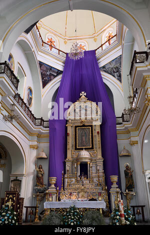Interior sanctuary with altar and tabernacle Our Lady of Guadalupe Catholic church Puerto Vallarta Mexico Stock Photo