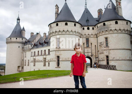Portrait of a child, cute boy, in front of Chaumont castle Stock Photo