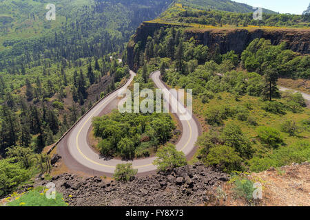 Old Columbia Highway Loop at Rowena Crest in Columbia River Gorge Stock Photo