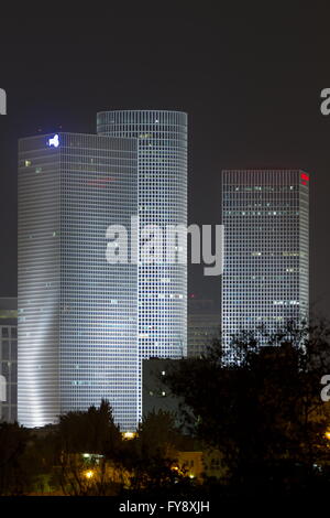 Tel Aviv skyscrapers at night. Central business district. Stock Photo