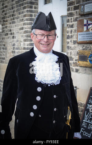 Weymouth, England. 23 April 2016. Queen's 90th Birthday Floating Tribute. High Sheriff of Dorset. Credit:  Frances Underwood/Alamy Live News Stock Photo