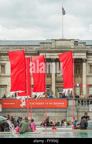 London, UK. 23rd April, 2016.St Georges day celebration at Trafalgar Square. Feast of St Georges festival. Red flags Credit:  Elena Chaykina/Alamy Live News Stock Photo