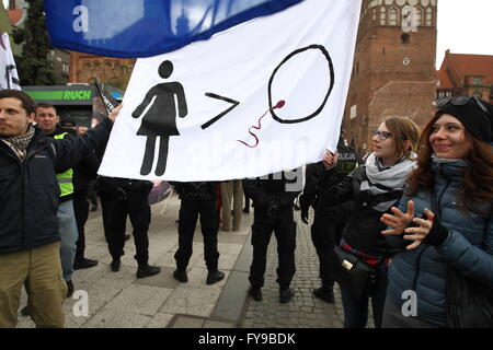 Gdansk, Poland 24th, April 2016 People protest against governmental plans on tightening of anti-abortion law in Gdansk. PolandÕs ruling Law and Justice party leaders in recent days endorsed a total abortion ban pushed by the Catholic Church hierarchy. Credit:  Michal Fludra/Alamy Live News Stock Photo