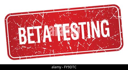 beta testing red square grunge textured isolated stamp Stock Vector