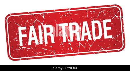 fair trade red square grunge textured isolated stamp Stock Vector