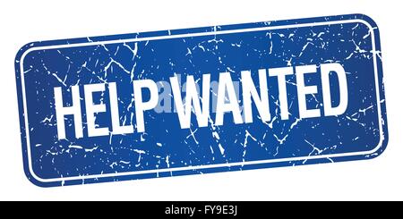 help wanted blue square grunge textured isolated stamp Stock Vector