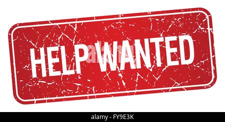 help wanted red square grunge textured isolated stamp Stock Vector